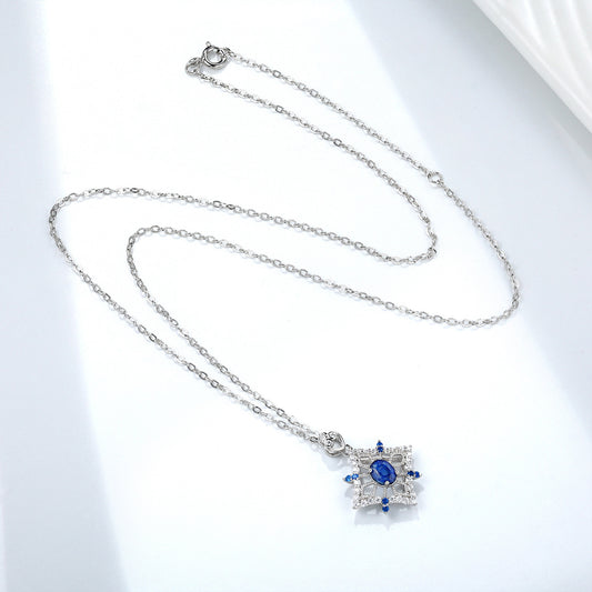Geometric Sapphire Pendant — 925 Silver Hollow Necklace