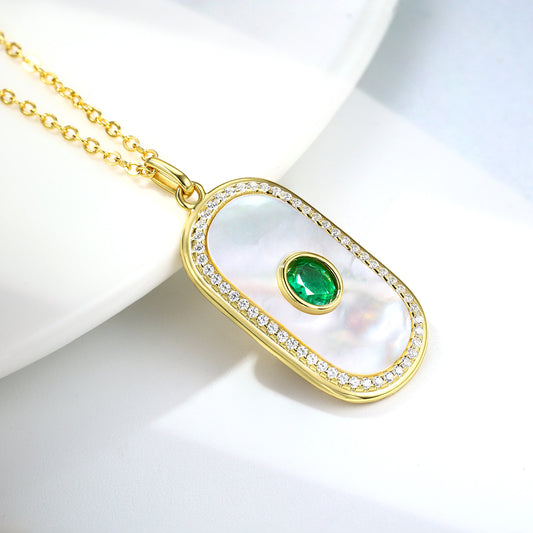 Round Emerald Pendant — 925 Silver Geometric Necklace