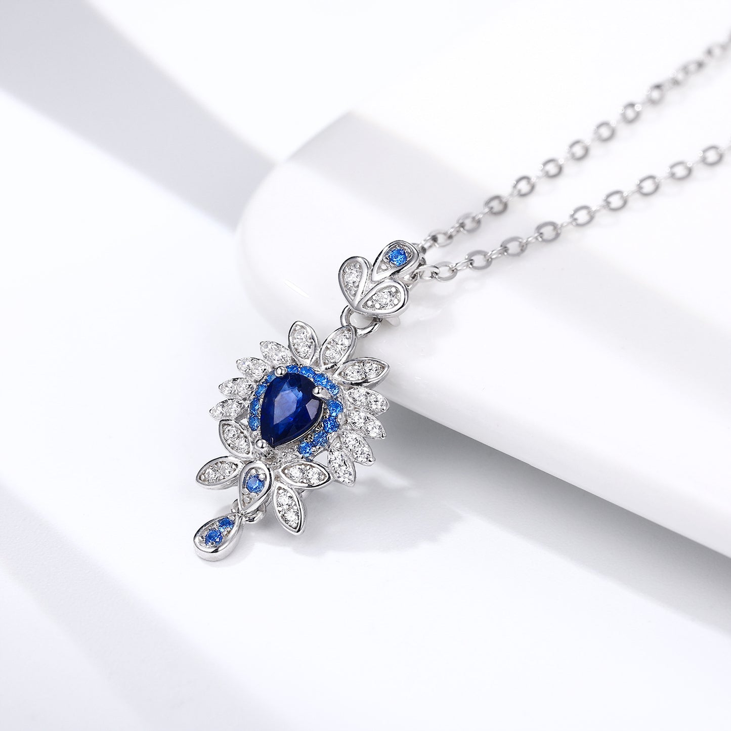 Floral Sapphire Pendant — 925 Silver Luxury Necklace