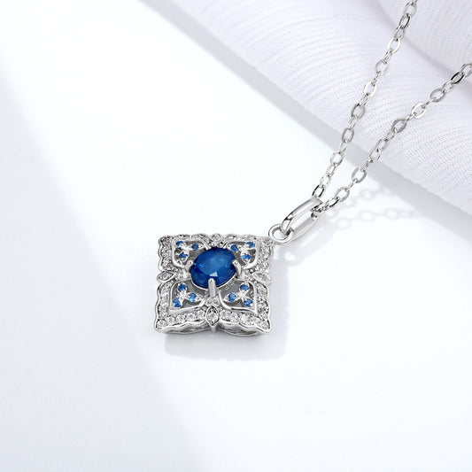 Hollow Sapphire Pendant — 925 Silver Retro Geometric