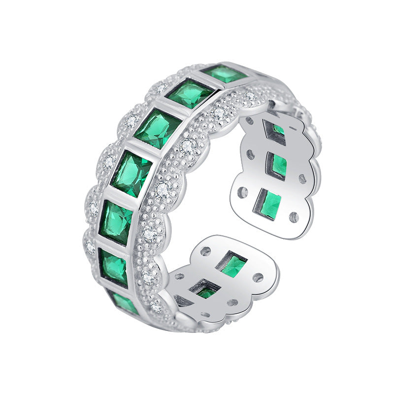 Lace-Edge Green Zircon Ring — 925 Sterling Silver