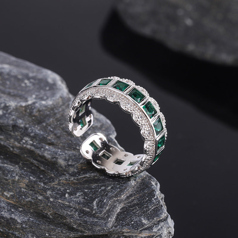 Lace-Edge Green Zircon Ring — 925 Sterling Silver