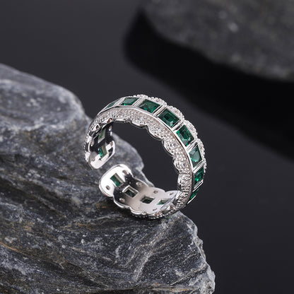 Lace-Edge Green Zircon Ring — 925 Sterling Silver