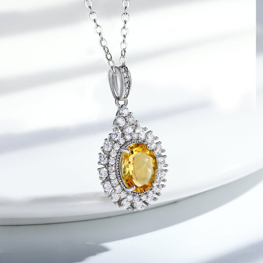 Oval Topaz Pendant — 925 Silver Light-Luxury Necklace
