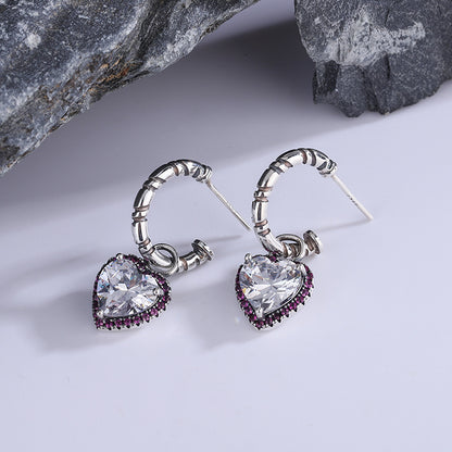 Zircon Heart Stud Earrings — 925 Sterling Silver Everyday