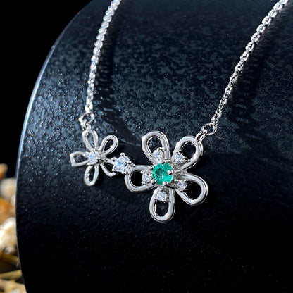 Vintage Emerald Pendant — 925 Silver Collar Necklace