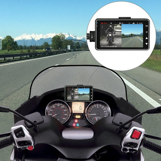 Motorcycle Dash Cam — Dual Lens, Waterproof, 12MP
