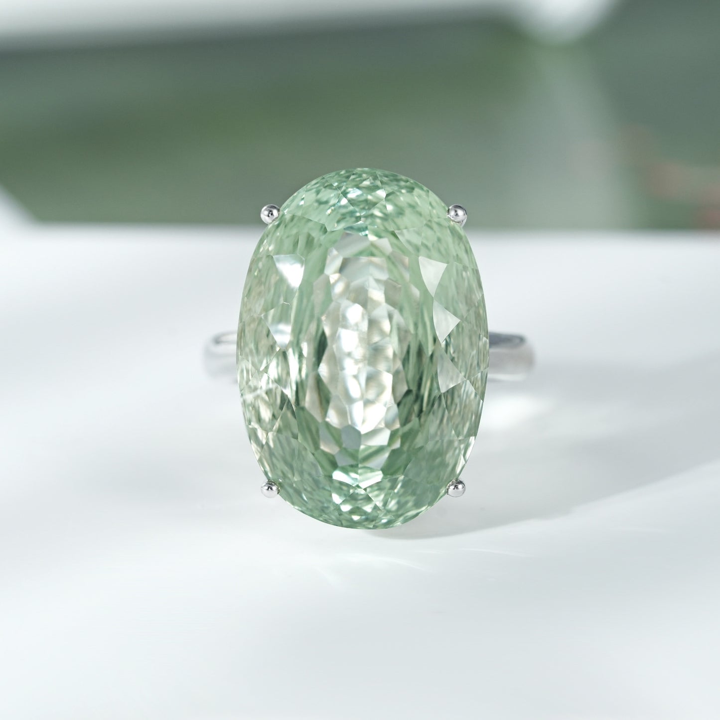 Green Amethyst Statement Ring — 925 Silver Retro Luxury