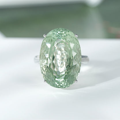 Green Amethyst Statement Ring — 925 Silver Retro Luxury