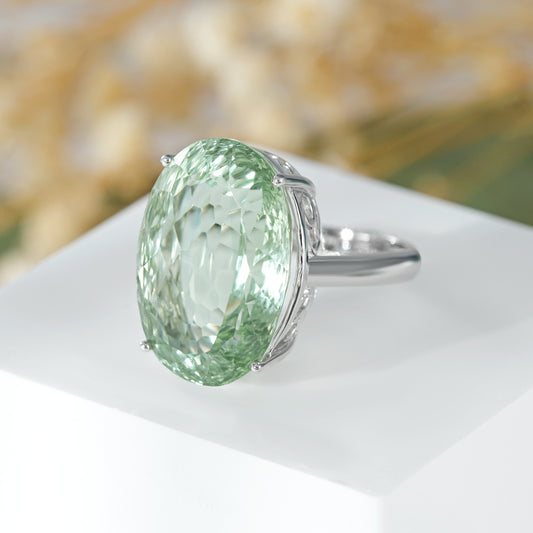 Green Amethyst Statement Ring — 925 Silver Retro Luxury