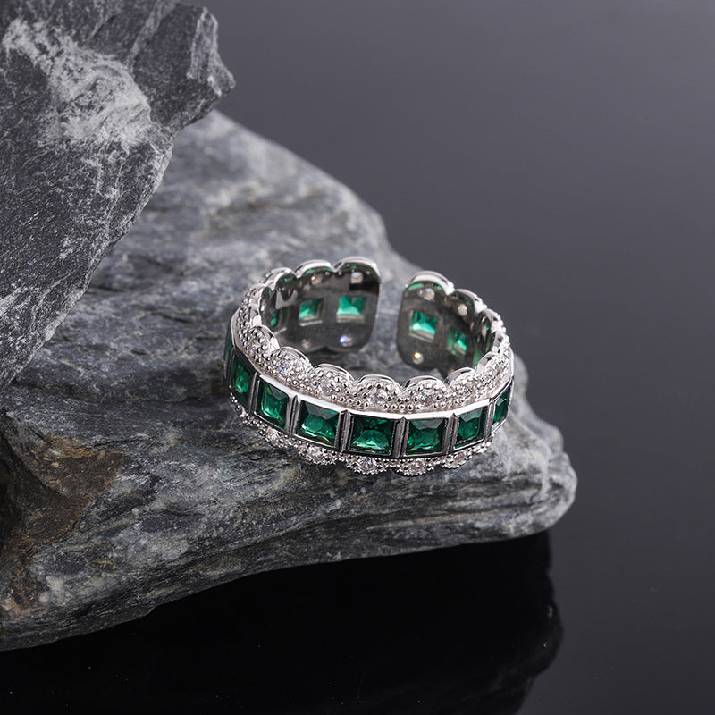 Lace-Edge Green Zircon Ring — 925 Sterling Silver