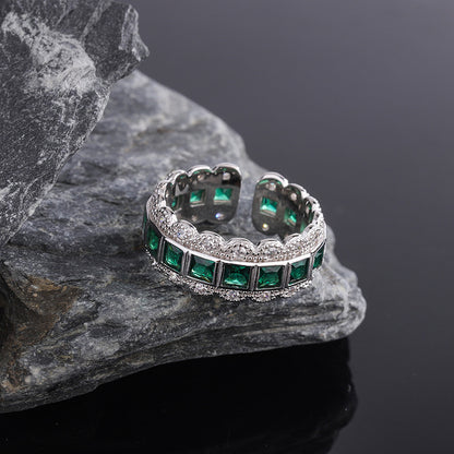 Lace-Edge Green Zircon Ring — 925 Sterling Silver