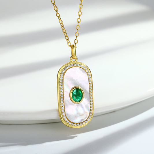 Round Emerald Pendant — 925 Silver Geometric Necklace