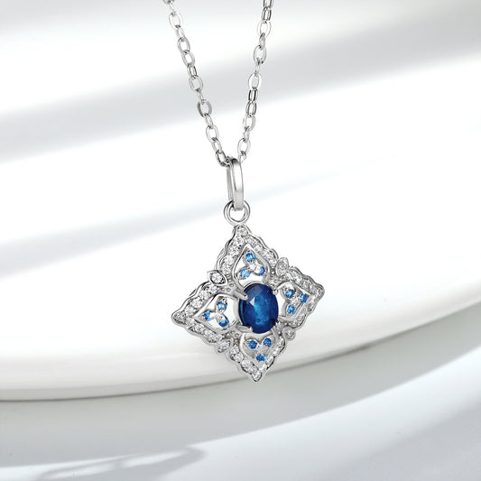 Hollow Sapphire Pendant — 925 Silver Retro Geometric