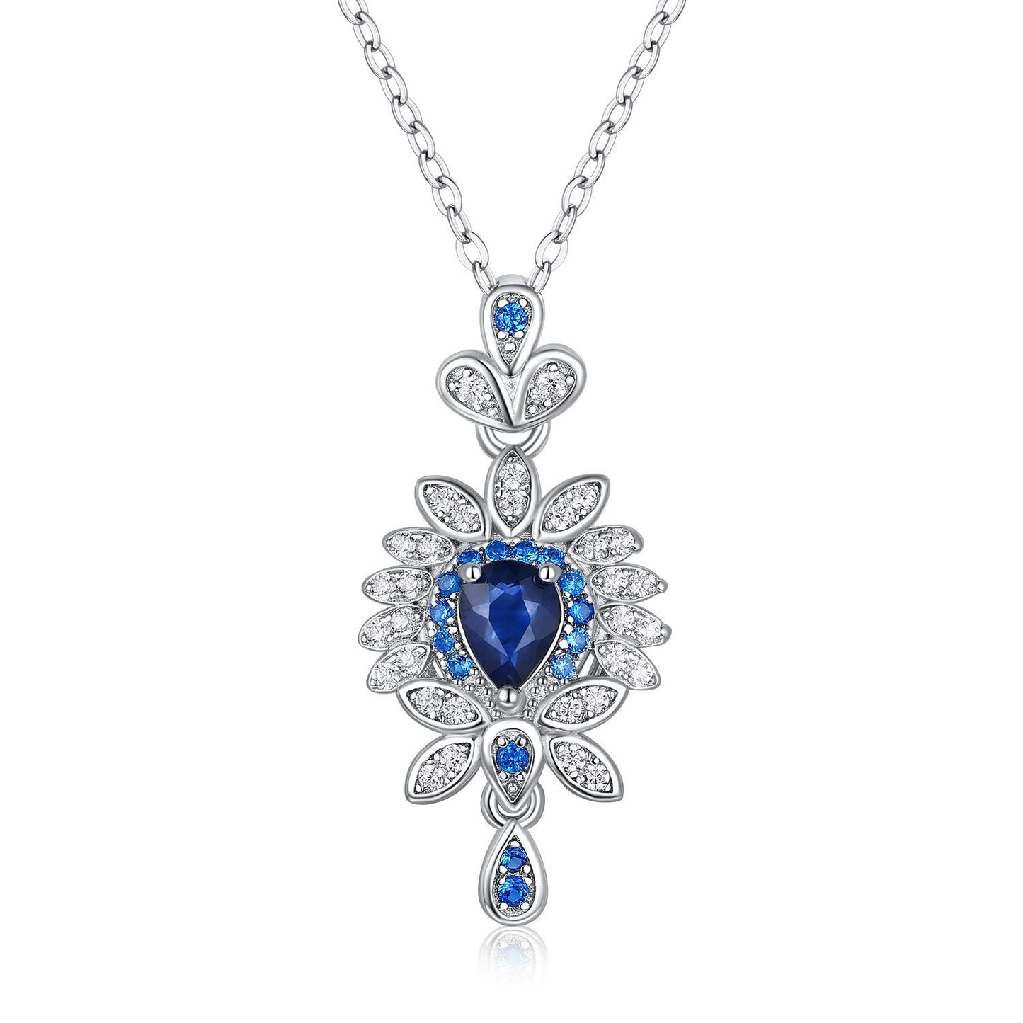 Floral Sapphire Pendant — 925 Silver Luxury Necklace