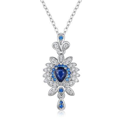 Floral Sapphire Pendant — 925 Silver Luxury Necklace