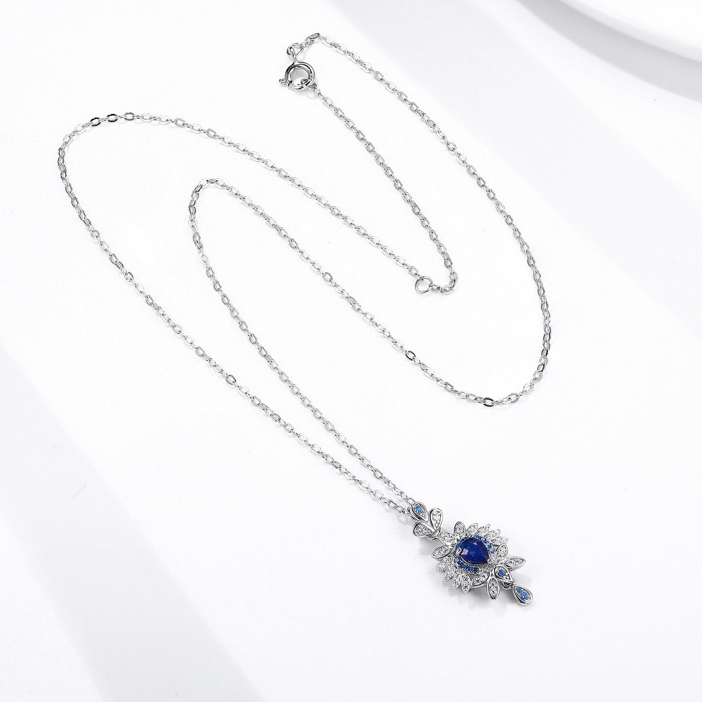 Floral Sapphire Pendant — 925 Silver Luxury Necklace