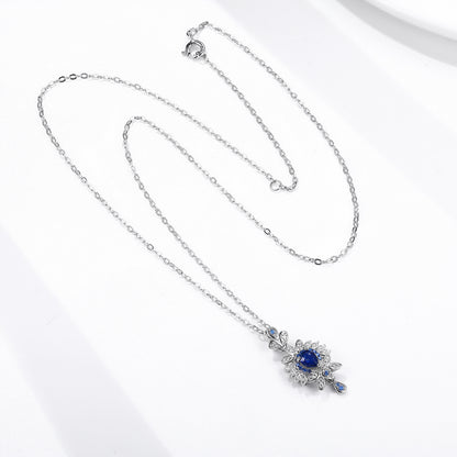Floral Sapphire Pendant — 925 Silver Luxury Necklace