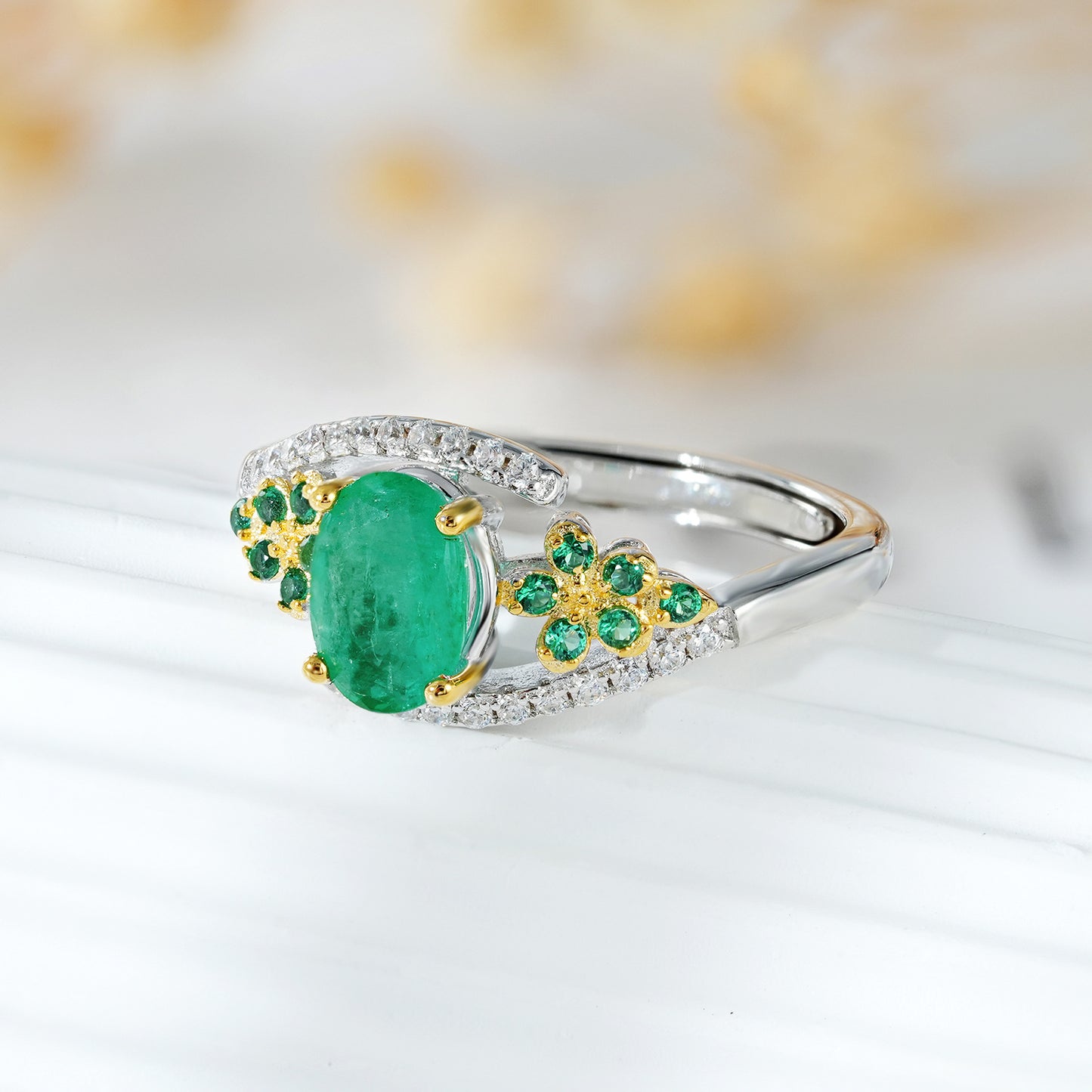 Natural Emerald Statement Ring — 925 Silver Handcrafted