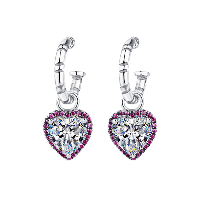 Zircon Heart Stud Earrings — 925 Sterling Silver Everyday