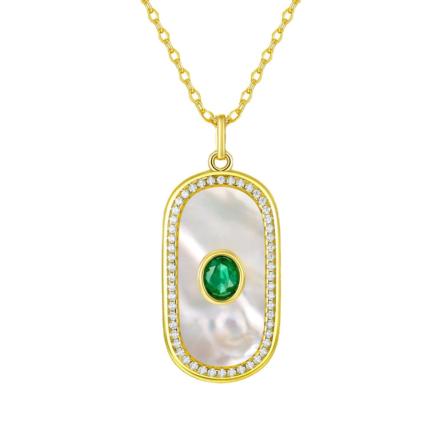 Round Emerald Pendant — 925 Silver Geometric Necklace