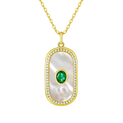 Round Emerald Pendant — 925 Silver Geometric Necklace
