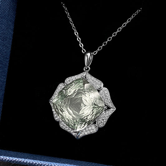 Green Crystal Sweater Necklace — 925 Silver Statement