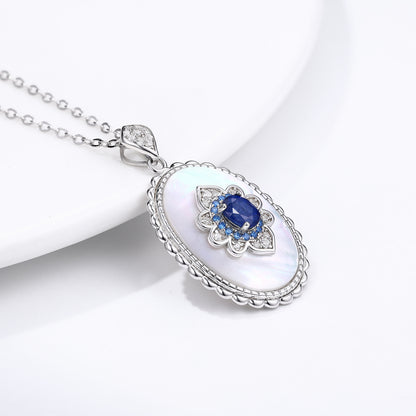 Blue Sapphire Diamond Pendant — 925 Silver Party & Wedding