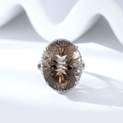 Smoky Tea Crystal Ring — 925 Silver Luxury Inlaid