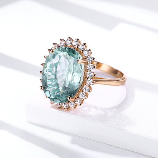 Green Crystal Wedding Ring — 925 Silver for Women