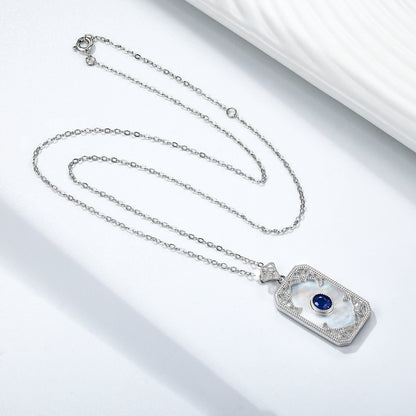 Engraved Sapphire Pendant — 925 Silver Vintage Necklace