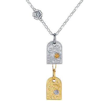 Geometric Square Pendant — Two-Tone 925 Silver Necklace