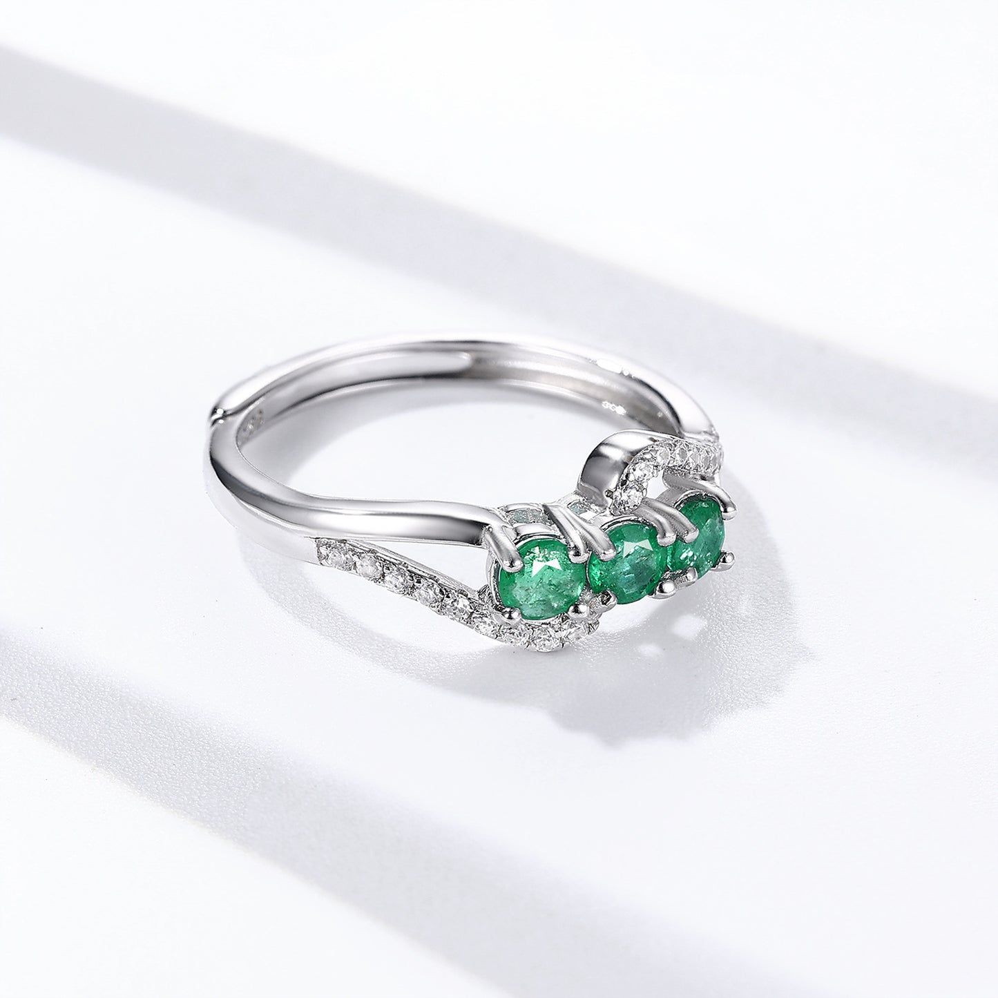 Open Emerald Ring — 925 Silver Adjustable Luxury Band