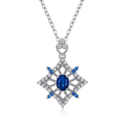 Geometric Sapphire Pendant — 925 Silver Hollow Necklace