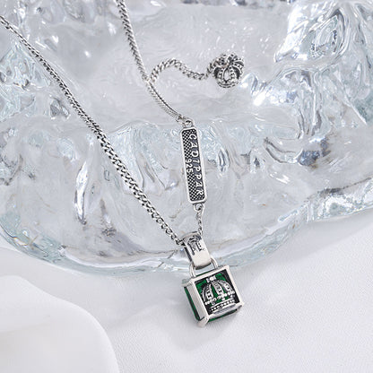 Crown Charm Emerald Necklace — 925 Silver Sweater Chain