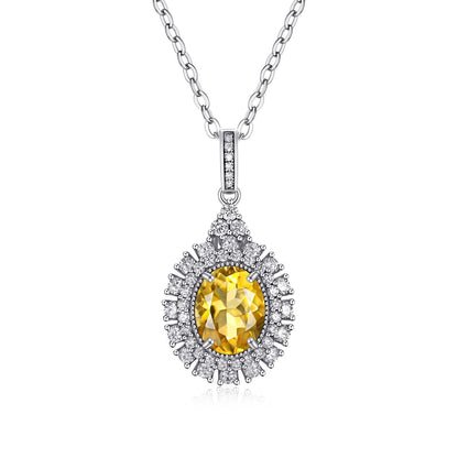 Oval Topaz Pendant — 925 Silver Light-Luxury Necklace