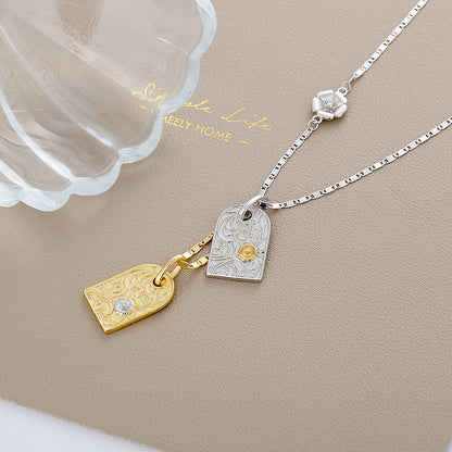 Geometric Square Pendant — Two-Tone 925 Silver Necklace