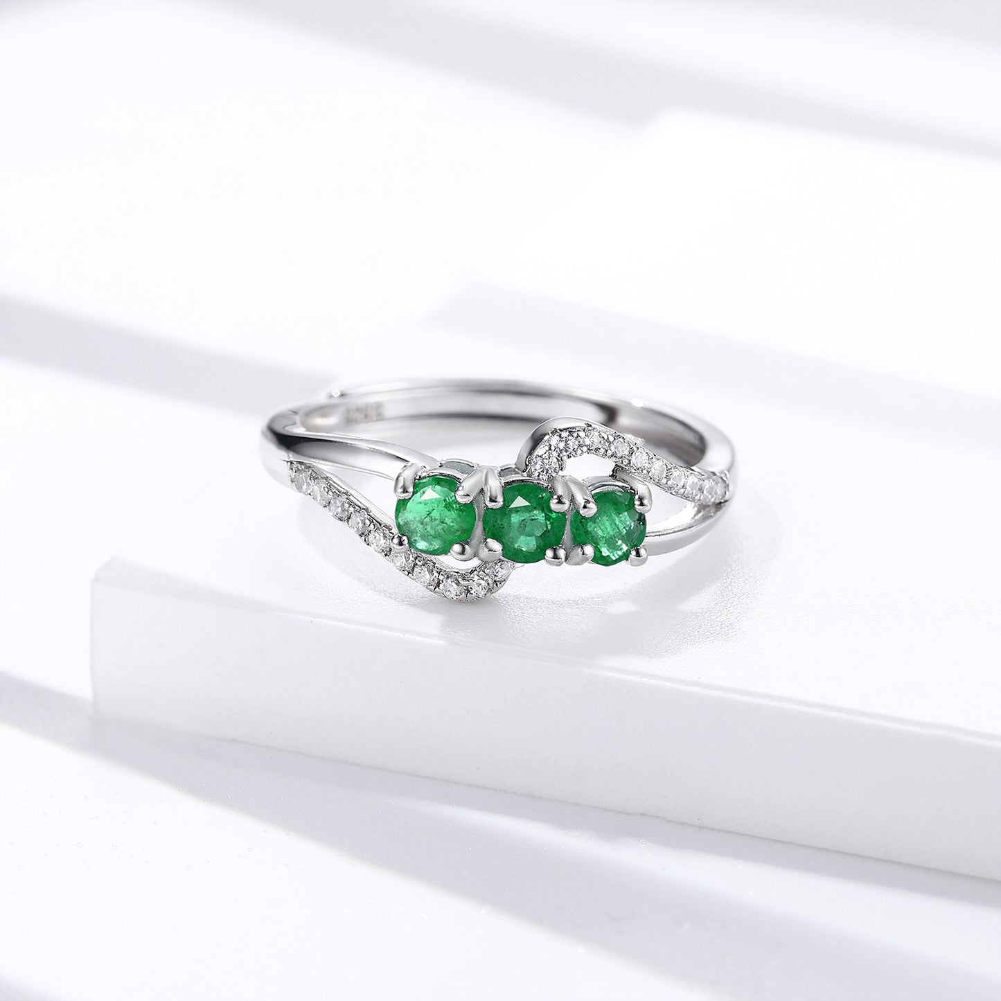 Open Emerald Ring — 925 Silver Adjustable Luxury Band