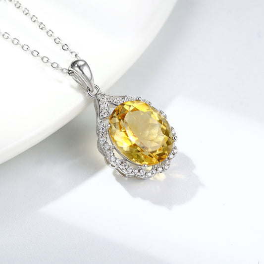 Oval Topaz Pendant — 925 Silver Light-Luxury Necklace