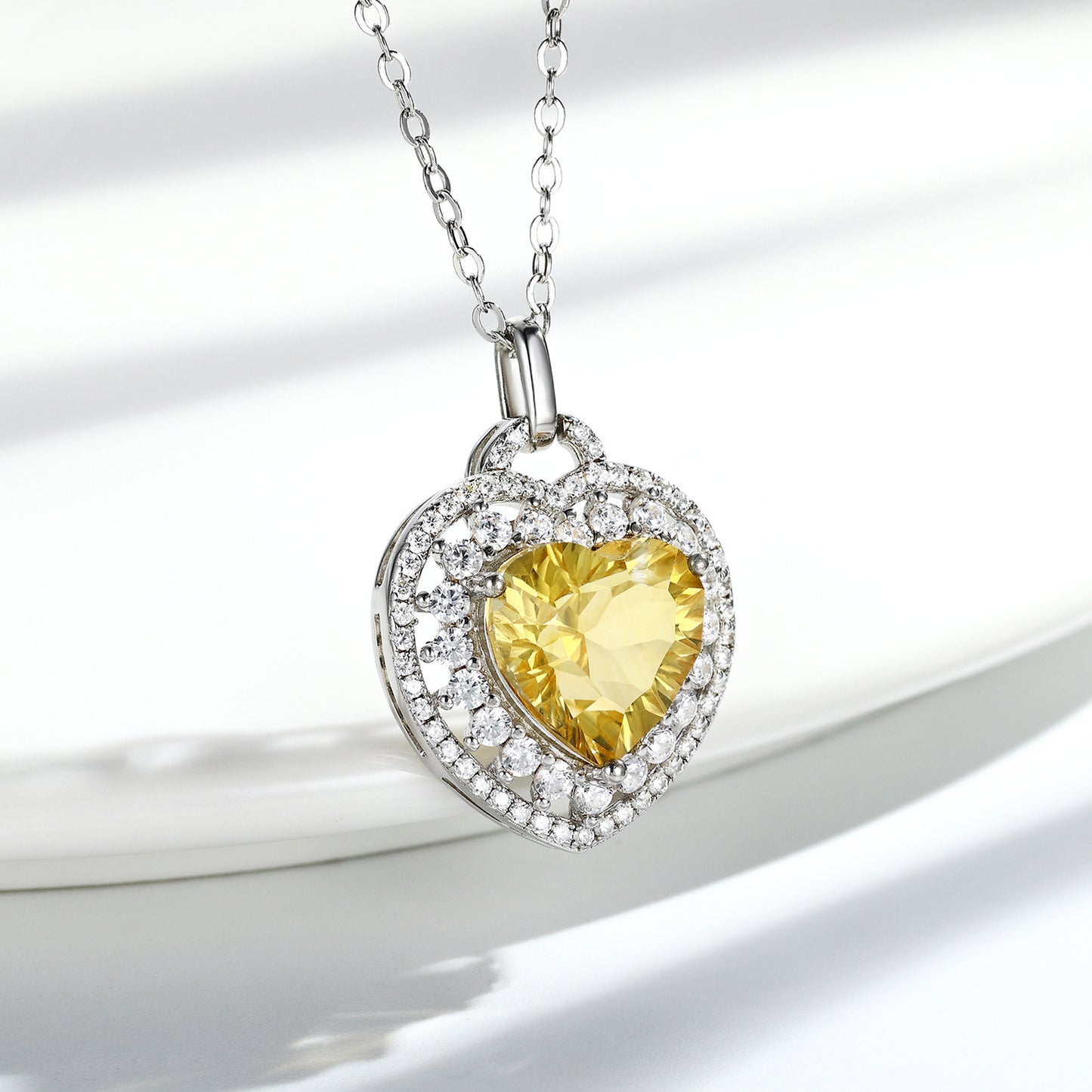 Heart-Cut Citrine Pendant — 925 Silver Women's Necklace