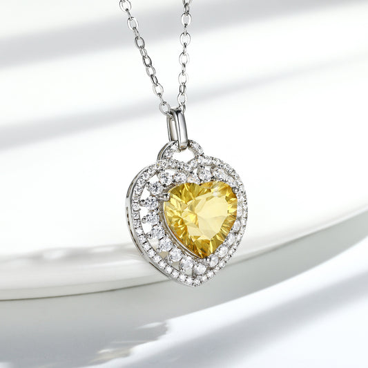 Heart-Cut Citrine Pendant — 925 Silver Women's Necklace