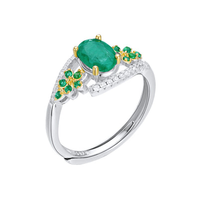 Natural Emerald Statement Ring — 925 Silver Handcrafted