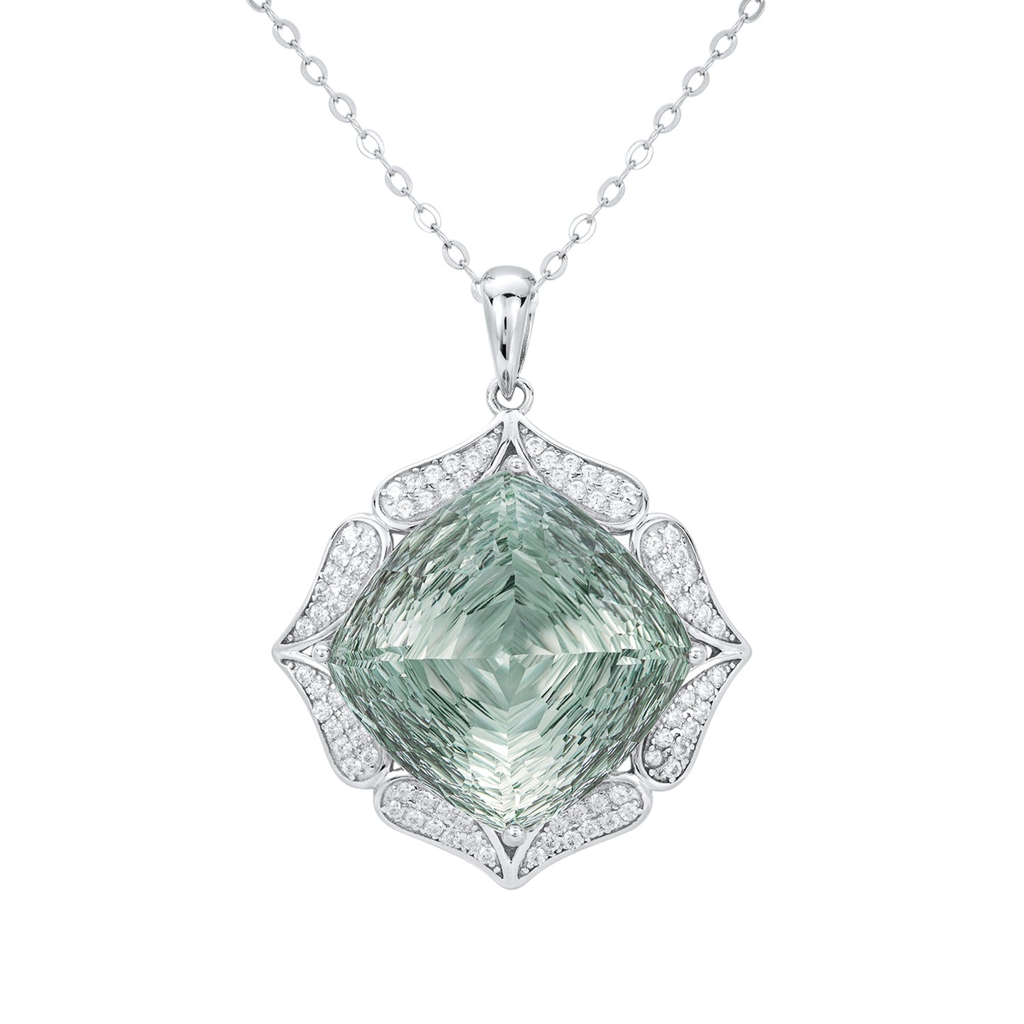 Green Crystal Sweater Necklace — 925 Silver Statement