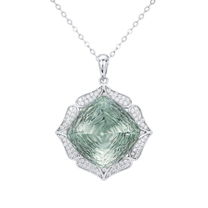 Green Crystal Sweater Necklace — 925 Silver Statement