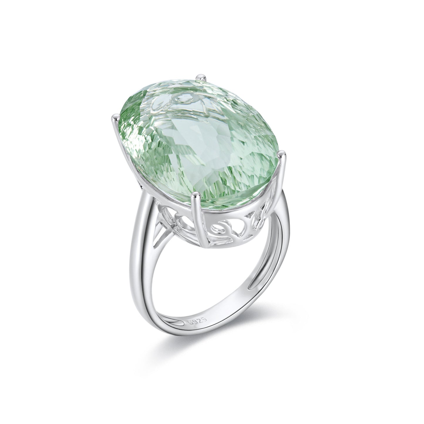 Green Amethyst Statement Ring — 925 Silver Retro Luxury