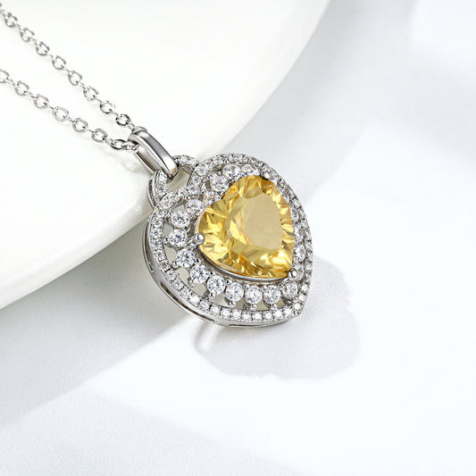 Heart-Cut Citrine Pendant — 925 Silver Women's Necklace