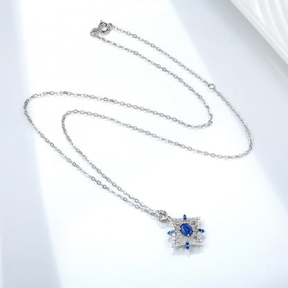 Geometric Sapphire Pendant — 925 Silver Hollow Necklace