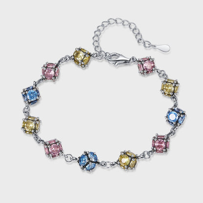 Zircon Glass Bead Bracelet — 925 Silver Rose & Sky Blue