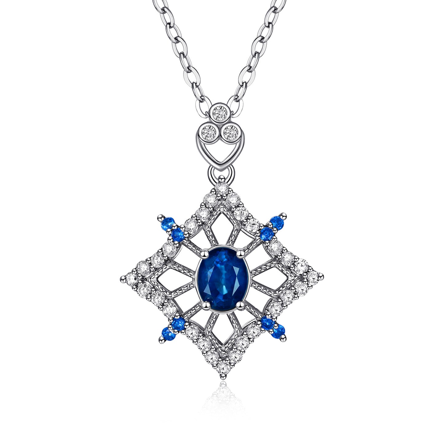 Geometric Sapphire Pendant — 925 Silver Hollow Necklace