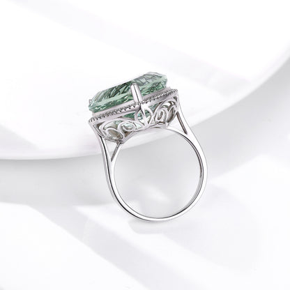 Heart-Cut Green Crystal Ring — 925 Silver Bird's Nest